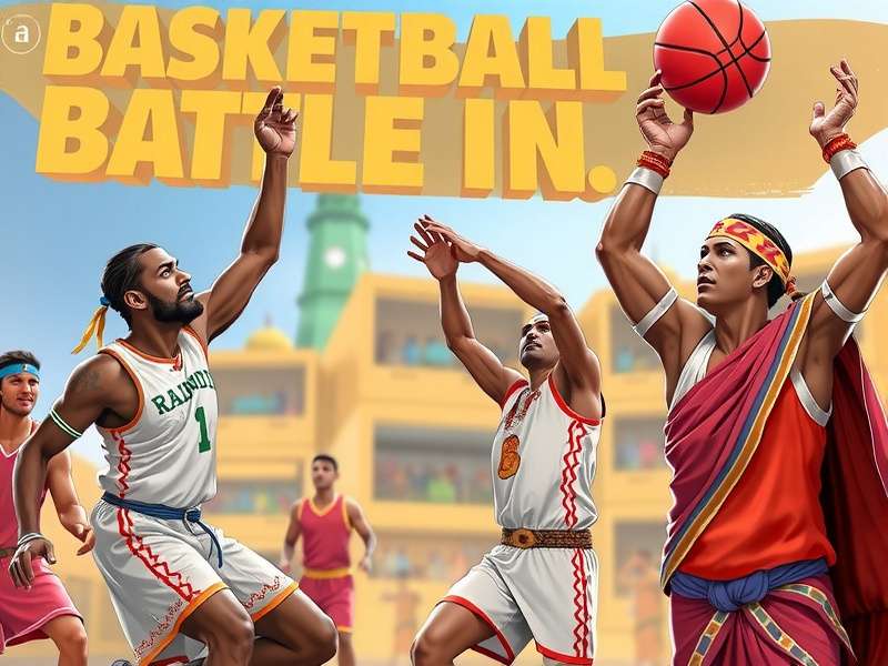Basketball Battle IN - India's most popular basketball game Basketball Battle IN game cover showing Indian players in traditional attire playing basketball