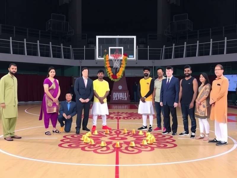 Basketball Battle IN Diwali Dunker Championship Basketball Battle IN Diwali event showing decorated court with diyas and players in traditional clothes